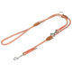 Laisse pour chien réglable tressée rose et beige avec clips métalliques et accents en cuir.