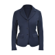 Navyblaue Damenblazer mit Reverskragen, drei Knöpfen und zwei Fronttaschen.