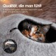 Illustration einer Haustierhöhle mit den Maßen: Höhe 28 cm, Breite 45 cm und Öffnungsdurchmesser 21 cm.
