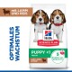 Hill's Science Plan Welpenfutterbeutel mit zwei Beaglewelpen; zeigt „PUPPY <1“, „mit Lamm & Reis“, „5 ESSENTIELLE VORTEILE“