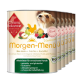 Dosen von Morgen-Menü Hundefutter mit Bio-Hühnchen, Früchten und Kartoffeln, gekennzeichnet als glutenfrei und geeignet für erwachsene Hunde.