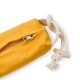 Gelbe Haustierspielzeugtasche mit einem Reißverschluss und einem Seilgriff, entworfen zur Aufbewahrung von Haustierspielzeugen oder Zubehör.