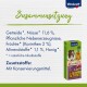 Vitakraft Haustierfutterverpackung mit einem Meerschweinchen, mit aufgelisteten Zutaten: Getreide, Nüsse, Früchte, Mineralien und Honig. Enthält Konservierungsstoffe.