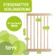Holztreppenschutzgitter-Erweiterung für MIKO, 77 cm hoch, 50 cm breit, mit 5,7 cm Abstand zwischen den Latten, Basisabmessungen 6 cm und 4 cm.