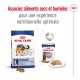 Emballage de nourriture pour chiens Royal Canin présentant des croquettes sèches et une boîte de nourriture humide, promouvant une nutrition optimale en combinant les deux.