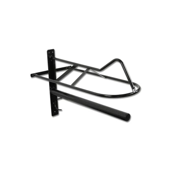 Schwarzer Metall-Haustierpflegearm mit einer gebogenen Oberseite und einem horizontalen Balken zur Sicherung von Haustieren während der Pflege.