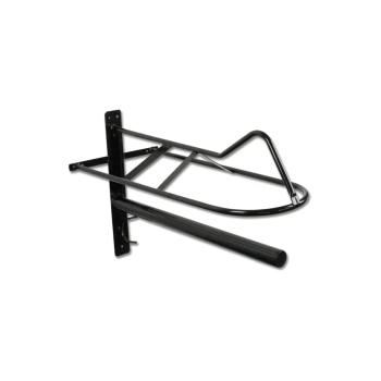 Schwarzer Metall-Haustierpflegearm mit einer gebogenen Oberseite und einem horizontalen Balken zur Sicherung von Haustieren während der Pflege.