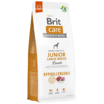 Brit Care Junior Large Breed Lamm-Hundefuttertasche, hypoallergene Formel für Welpen, mit Symbolen für Wachstum, Gelenke und Immunität.
