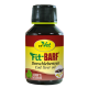 Flasche cdVet Fit-BARF Lebertran, beschriftet mit "100% Natur", mit einem gelb-roten Design und einem grünen Blattgrafik.