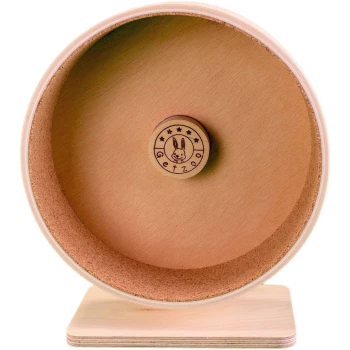 Holz-Übungsrad für kleine Haustiere, mit einem kreisförmigen Design und einer Korkoberfläche sowie einem 'Getzoo'-Logo in der Mitte.