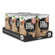 Sechserpack Dosen 'THE GOOD STUFF' auf einem schwarzen Tray mit der Aufschrift 'SUPERPREMIUM PETFOOD' und Karotten-Grafik.