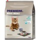 Un sac de 10 kg de nourriture pour chats PREMIERE MEAT MENU avec un chat Bengal sur le devant, avec un texte indiquant qu'il contient du saumon et 55 % de viande.