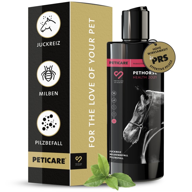 Peticare Anti-Parasiten Pferde-Shampoo gegen Milben Flöhe Pilz, lindert Juckreiz