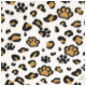 A soft, white fleece fabric featuring a playful pattern of black and tan paw prints and leopard spots.