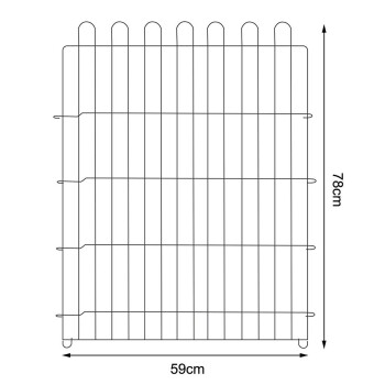Drahtgitter-Tiergitterpaneel mit den Maßen 59 cm Breite und 78 cm Höhe mit vertikalen Stäben und horizontalen Verstrebungen.