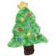 Jouet pour animaux en peluche en forme d'arbre de Noël vert avec ornements brodés colorés, étoile dorée au sommet et tronc duveteux brun