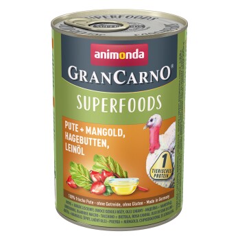 Animonda GranCarno Superfoods 6x400g Pute & Mangold, Hagebutten, Leinöl