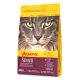 Eine Tüte Josera Senior Katzenfutter mit einem Nahaufnahmebild eines Katzenkopfes, mit Text, der "Senior", "Anti-Aging" und "Leicht verdaulich" hervorhebt.