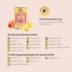 Dose mit Milo & Mia Hundefutter mit Lachs und Kartoffeln, mit Nährwertangaben und Zutaten auf Deutsch.