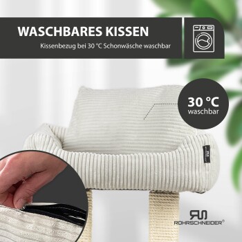 Waschbares Haustierkissen mit abnehmbarem Bezug, der einen Reißverschluss für eine einfache Reinigung bei 30 °C hat. Markenlogo sichtbar.