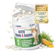 Behälter mit GIGI Katzen Gelenk- und Knochen-Tabletten, mit einem Katzenbild, dem Text "KATZEN Gelenke & Knochen" und einem "GMP Certified"-Abzeichen.