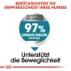 Bild, das ein Haustierprodukt bewirbt mit einem Abzeichen: "97% zufriedene Tierhalter nach 28 Tagen" und "Unterstützt die Beweglichkeit."