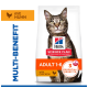 Hill's Science Plan Katzenfuttersack mit getigerter Katze; Beschriftungen: Adult 1–6, with Chicken, Multi‑Benefit, 3 Essential Benefits