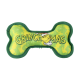 Green and yellow bone-shaped dog toy with "GRINCHMAS" text and Grinch wearing a Santa hat on white background.