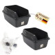 Zwei dunkelgraue Katzentoiletten mit hohem Rand, weißem Katzenkopf und Anhänger mit der Aufschrift 'SPARSET 2 St.' und deutscher Flagge.