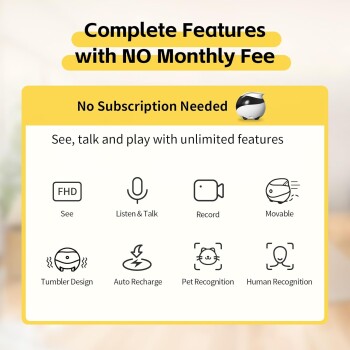 Bild eines Haustierüberwachungsgeräts mit FHD, Zwei-Wege-Audio, Aufnahme, beweglichem Design, automatischer Aufladung und ohne erforderliches Abonnement.