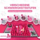 Interaktive Haustier-Puzzlematte in Pink und Grau, mit verschiedenen Schwierigkeitsgraden für Haustiere, mit sichtbaren Anweisungen und Leckereien.