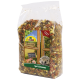 Eine transparente Tüte mit JR FARM Igelnahrung mit einem bunten Etikett, das einen Igel zeigt und den Text "Igel-Schmaus" und "ohne Früchte und Nüsse" enthält.