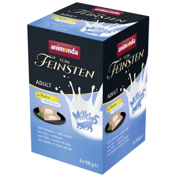 Packung Animonda Vom Feinsten Adult Milkie's Katzenfutter, Huhn mit Milchfüllung, 6 x 100 g