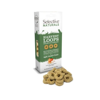 Selective Naturals Harvest Loops snacks for hamsters with apple, linseed, and peanut, also for gerbils, rats, and mice, 80g.