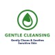 Logo for a pet product featuring a green droplet icon, with the text "GENTLE CLEANSING" and "Gently Cleans & Soothes Sensitive Skin."