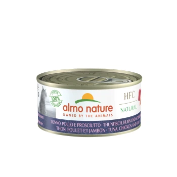 Almo Nature HFC Natur-Haustierfutterdose, mit Thunfisch, Hähnchen und Schinken, mit einem 100% Gewinn für die Natur-Label.
