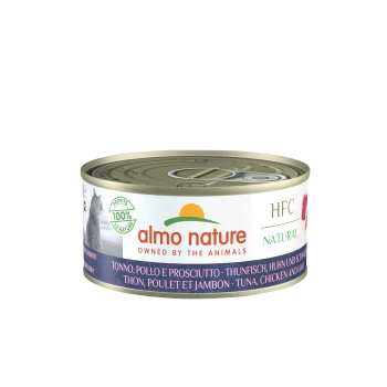 Almo Nature HFC Natur-Haustierfutterdose, mit Thunfisch, Hähnchen und Schinken, mit einem 100% Gewinn für die Natur-Label.