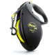 Laisse rétractable pour chien Flexi Giant M noire et jaune, longue de 8 mètres, avec un clip robuste et une poignée ergonomique, fabriquée en Allemagne.