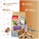 Tüte PANTO Wildvogel 'Power-Mix' Vogelfutter, Haufen Samen und drei Vögel; sichtbarer Text: 'PANTO' und 'Power-Mix'