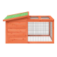 Holzhaustierhaus mit einem schrägen grünen Dach und einem Drahtgeflecht, ideal für kleine Tiere.