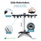 Doppelte Edelstahlnäpfe auf verstellbarem erhöhtem Napfständer (20,5–54 cm); sichtbarer Text 'Edle Materialien'; pettec-Logo.