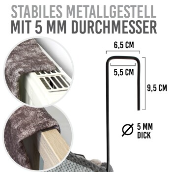 Stabiles Metallgestell mit 5 mm Durchmesser, Maße: 6,5 cm, 5,5 cm, 9,5 cm, zeigt Details eines Haustierzubehörs.