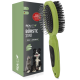 Eine grüne und schwarze 2-in-1 Haustierbürste mit einer Box, die "REAVET care me BÜRSTE 2IN1 KURZ-LANGHAAR" zeigt, mit einem Bild von einer Katze und einem Hund.