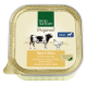 Emballage de nourriture pour animaux Real Nature Original présentant du bœuf et du poulet, avec une illustration de vache et de poulet, étiqueté pour les chiens adultes.