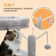 Katze spielt mit einem grauen 2-in-1 interaktiven Kratzpfosten mit hängendem Bommel; sichtbarer Text: „2-in-1“ und „Interaktives Spielzeug“.