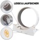 Ein weißes Haustier-Übungsrad mit einer strukturierten Oberfläche, das seine Komponenten und den Text "LEISE & LAUFSICHER" zeigt.