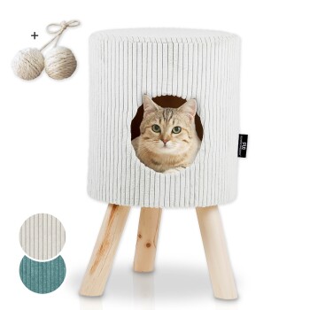 ® Tierhöhle Cord mit Holz-Füße inkl. Gratis-Spielkugel 2er-Set beige