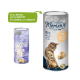 Zwei zylindrische Leckerli-Behälter: links "Happy Cubes" mit einer Katze und Hühnerfleisch; rechts "Crispy Snack Moments" mit reinem Filet.
