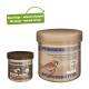 Two jars of pet peanut butter labeled "PREMIERE," one 900g and the other 608g, with a green banner for new design and formula.