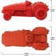 Rotes Gummihundespielzeug in Form eines Traktors, 15,9 cm lang, 7,8 cm breit und 6,7 cm hoch.